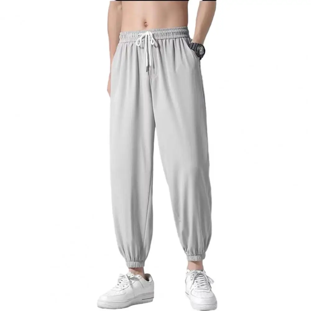 

Summer Men Sweatpants Drawstring Pockets Wide Leg Loose Soft Breathable Ankle Banded Jogging Trousers 한국 가을옷