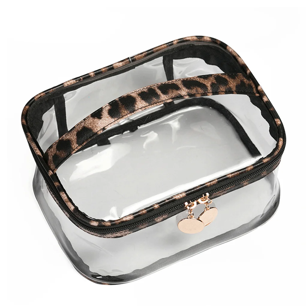 

Beauty Cosmetic Bags Leopard Pattern Design Art Lines Large Capacity Transparent Toiletries Organizer Washing Packet