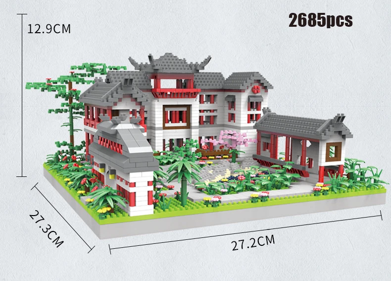 World Architecture Yard Garden Mini Diamond Blocks casa classica cinese mattoni giocattolo da costruzione per regalo per bambini