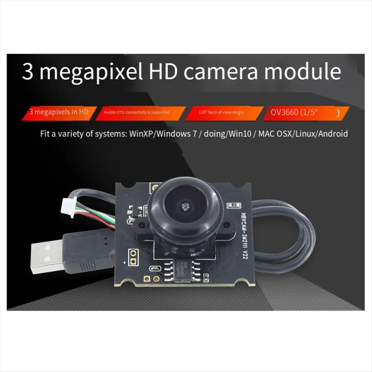 T69C OV3660 카메라 모듈 300만 픽셀 USB 프리 드라이버 64도 광각 렌즈 지원 ATM용 OTG
