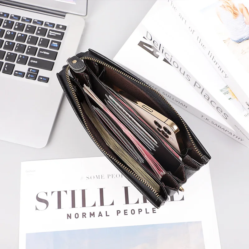 Men Genuine Leather Wallet Large Capacity Purse Casual Long Business Male Clutch Wallets Large capacity Cow Leather Clutch Bag