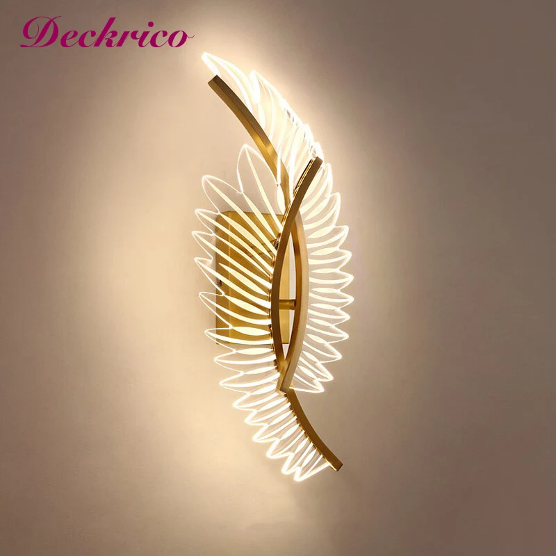 

Modern Simple Acrylic Wall Lamp Bedside Lighting Lustres Feather Shape Led Wall Sconce Lamp Bedroom Bedside Fixtures Night Light