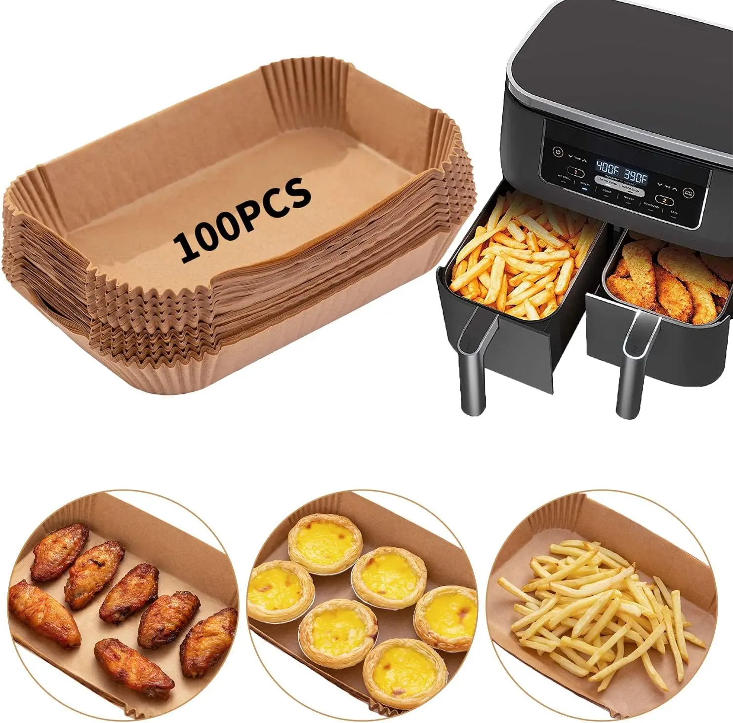 

Xmas Rectangle Round Square Disposable Air Fryer Paper Liner Oilproof Non-Stick Baking Mat for Ninja Foodi Air Fryer Accessorie
