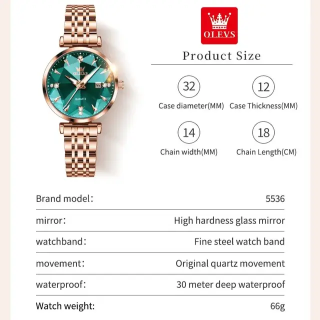 ساعة أوليف كوارتز نسائية مقاومة للماء