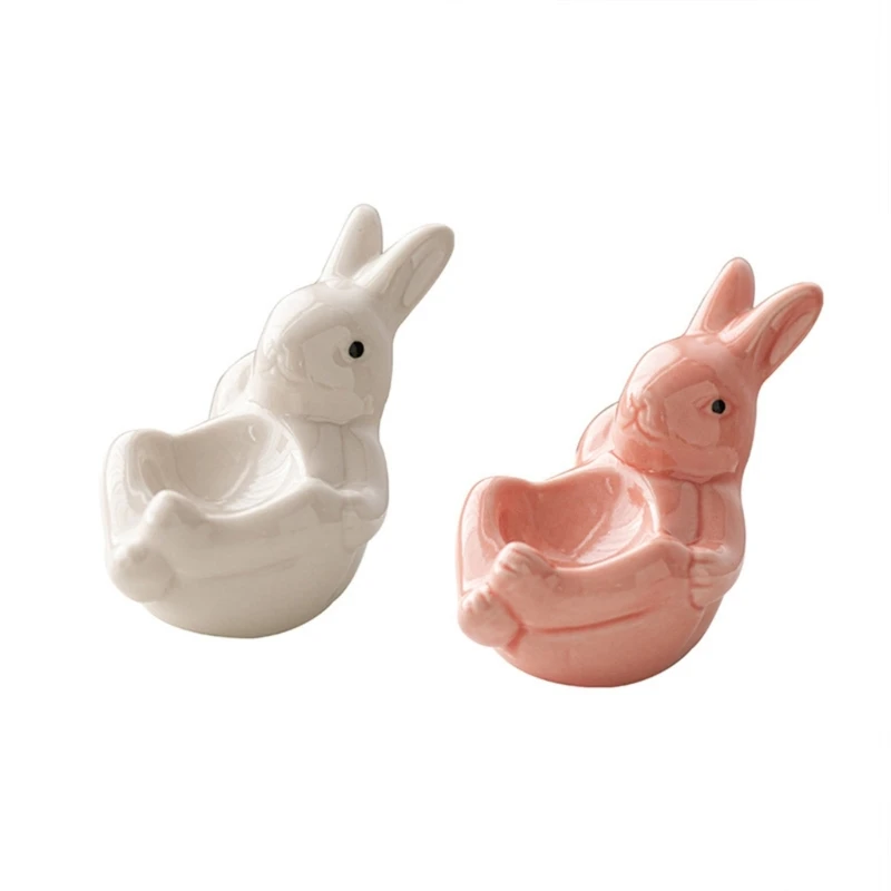 

Rabbit Shaped Boiled Eggs Cup Ceramic Eggs Holder Easter Decorations Eggs Display Stands for Party Dinner Table F0T4