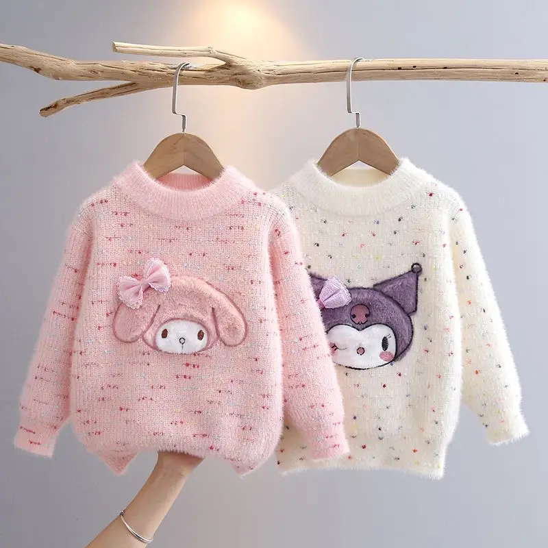 

Sanrio Cartoon Cute Kuromi Kawaii Melody Girls Autumn and Winter Thickened Pullover Sweater Children's Fashion Bottoming Top