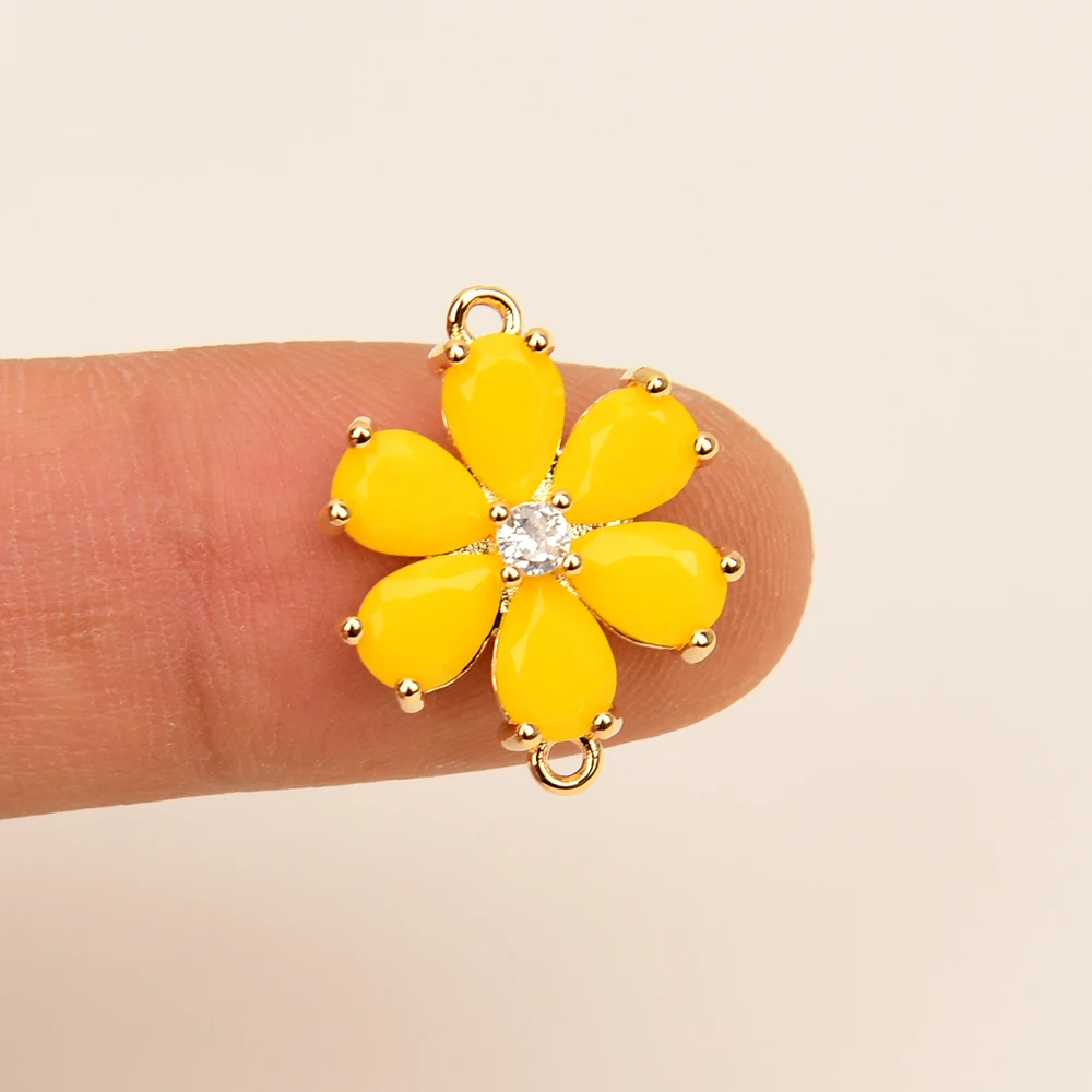 APDGG 10 Pcs 17mm Yellow Jade Crystal Pave Flower Gold Plated Bezel Sets Connector Pearl Necklace Pendant Jewelry DIY