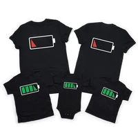 Funny Battery Print Family T Shirt Daddy Son Family Matching T-shirts Parent-child Family Clothes Kids Casual Tops Tee 2