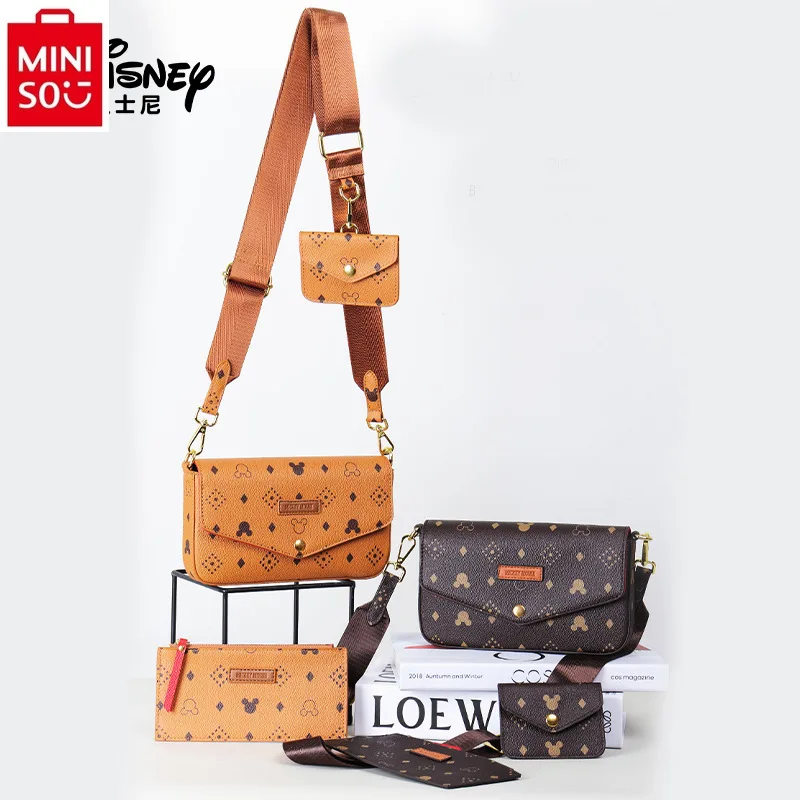 MINISO Disney Women's Classic Multi functional Luxury Brand Mickey Printed Crossbody Bag High Quality Versatile Shoulder Bag