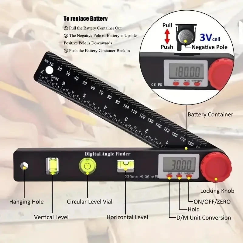 4-In-1 Digital Angle Finder Digital Protractor Multifunction Level Ruler Angle Measuring Tool With Horizontal Vertical Bubble 5