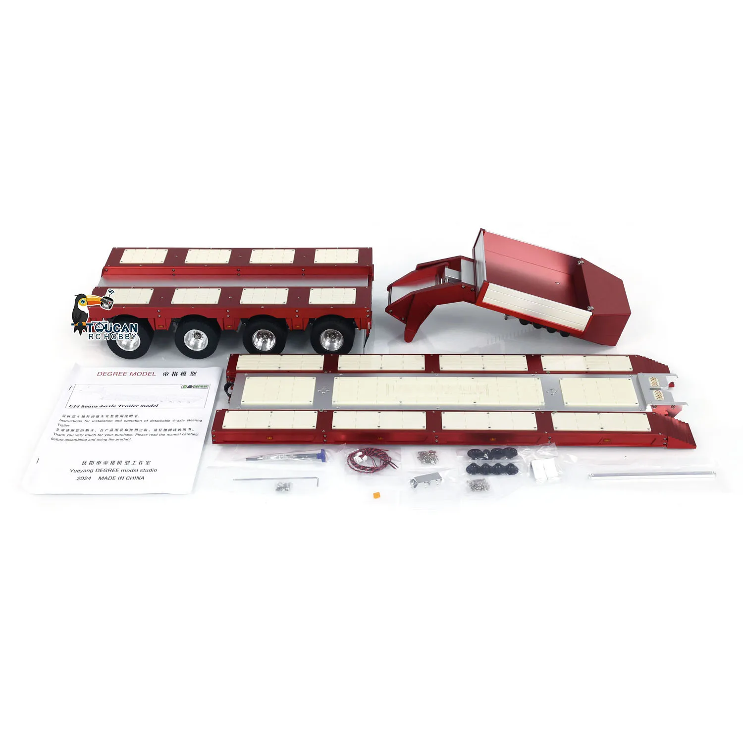 DG-999 RC 1/14 Heavy Trailer 4 Axles CNC Gooseneck Trailers for DIY Tractor Truck Model with Light System Servo ESC TH23977 3