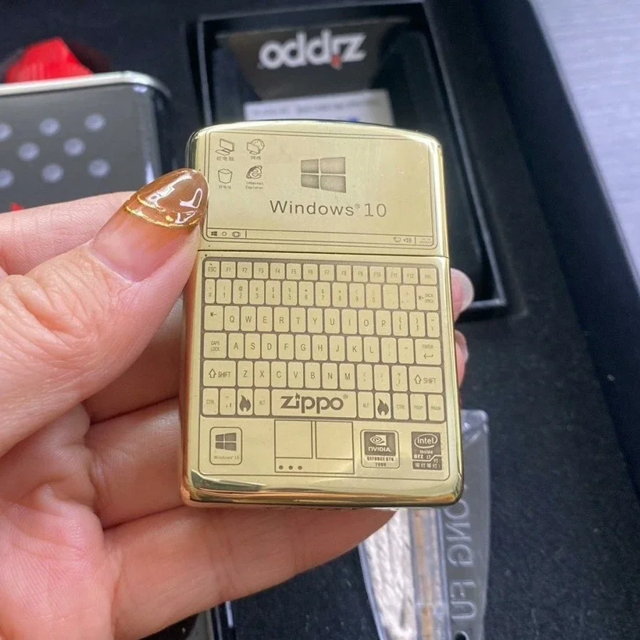 Zippo Lighter Golden Window Computer Keyboard Design Collezione Antivento In Box