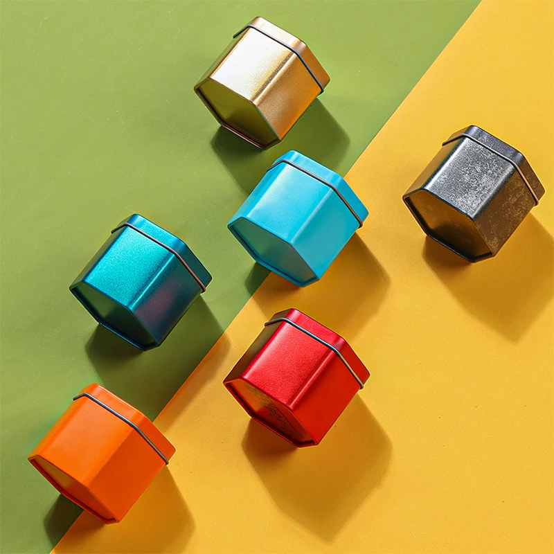 Portable tea tin box tea canister Solid Color Tea Sealed Box Teaware Storage Container Hexagonal Tinplate Can Coffee Sugar Kitchen Storage