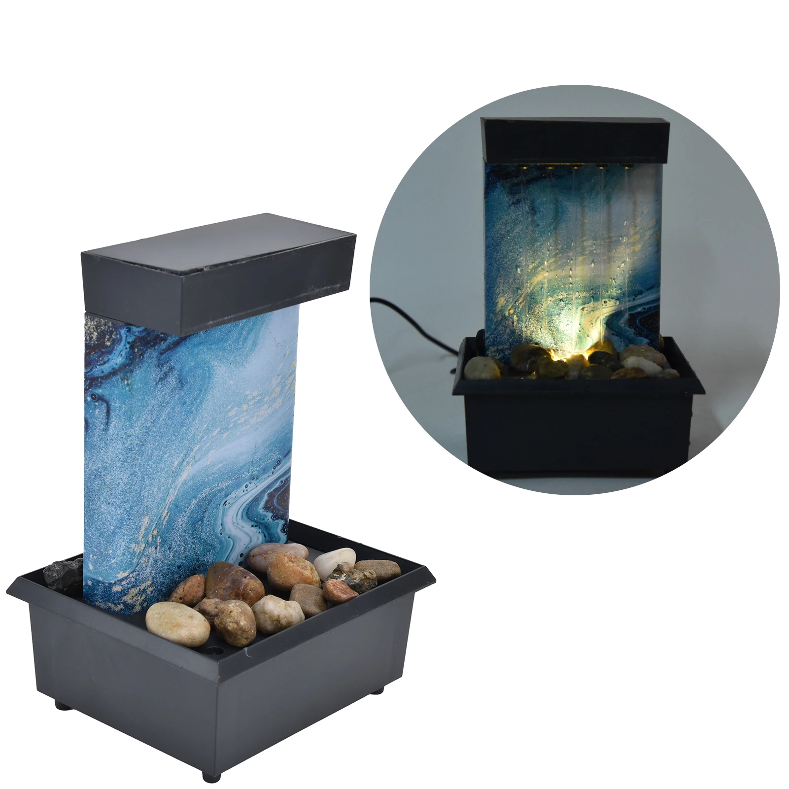 3V USB Marble Water Fountain Ornaments LED Tabletop Fountain with Stones for Home Office Table Decoration Desktop Water Fountain