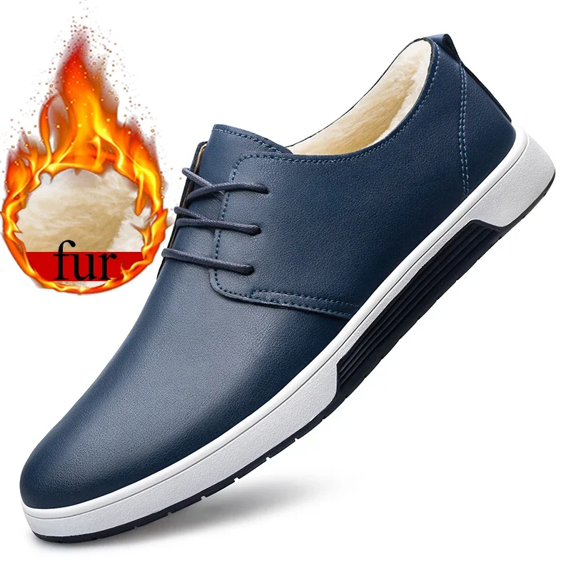Genuine Leather Mens Designer Business Oxford Shoes Winter Fluffy Flat Shoes Breathable Mens Driving Men's Lace-up Walking Shoes 4