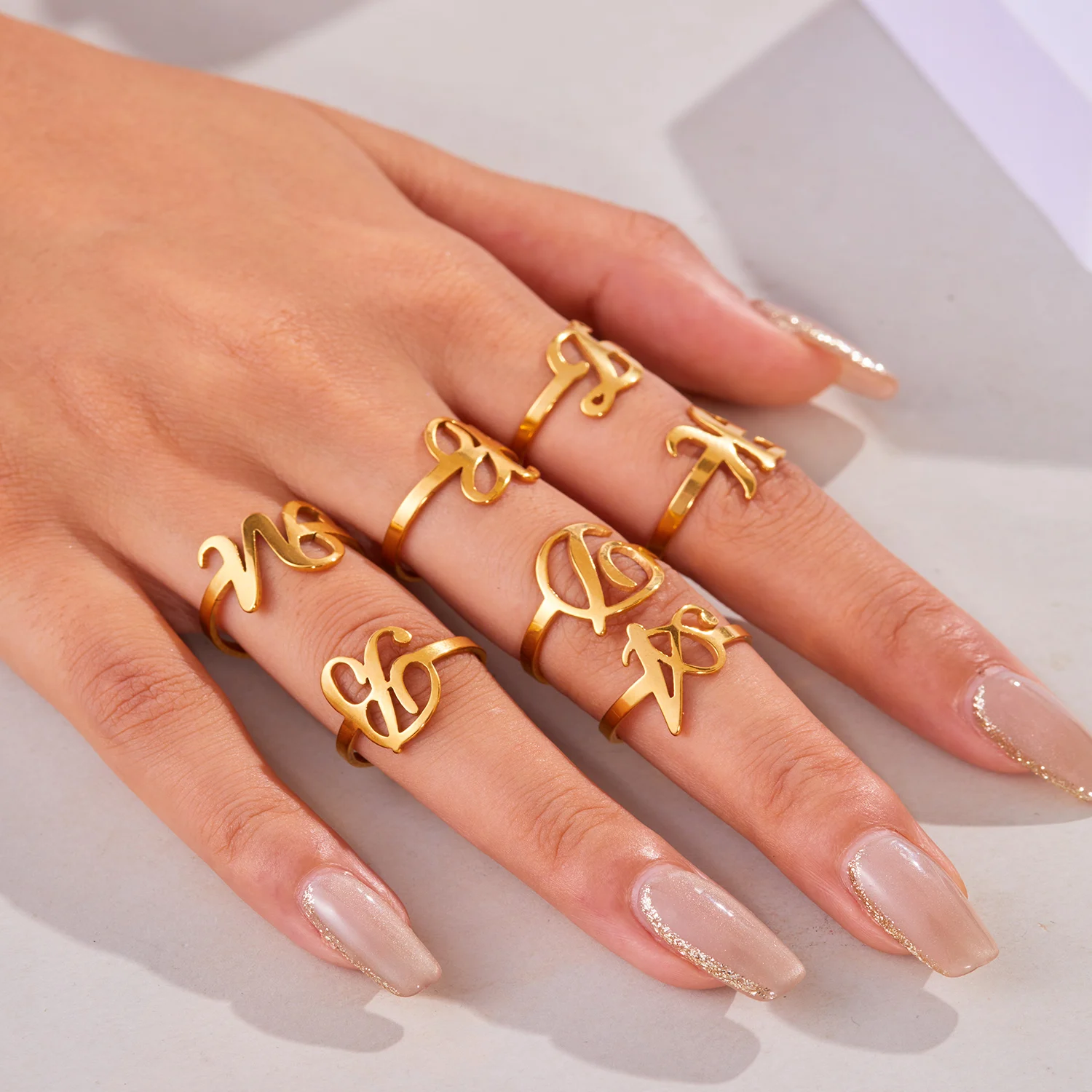Stainless Steel Initial Letter Rings For Women A-Z 26 Letters Adjustable Aesthetic Wedding Jewelry Gift finger ring wedding rings stainless steel ring adjustable rings wedding ring gold color ring gold color rings