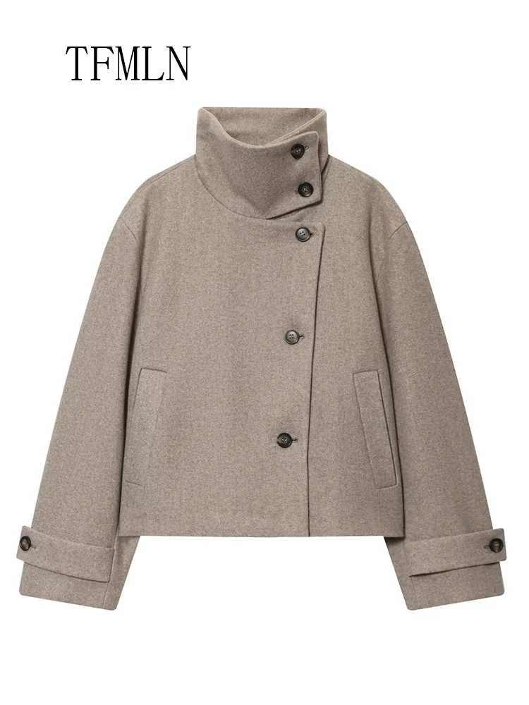 Fashion Stand Collar Causal Jackets For Women 2025 Autumn Loose Single Breasted Long Sleeve Chic Coats High Street Lady Outwear