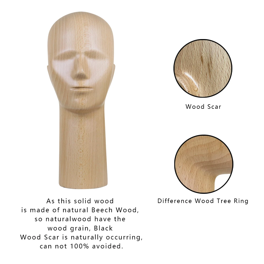 Wooden Head Mannequin, Female Solid Beech Wood Joint Piece Head