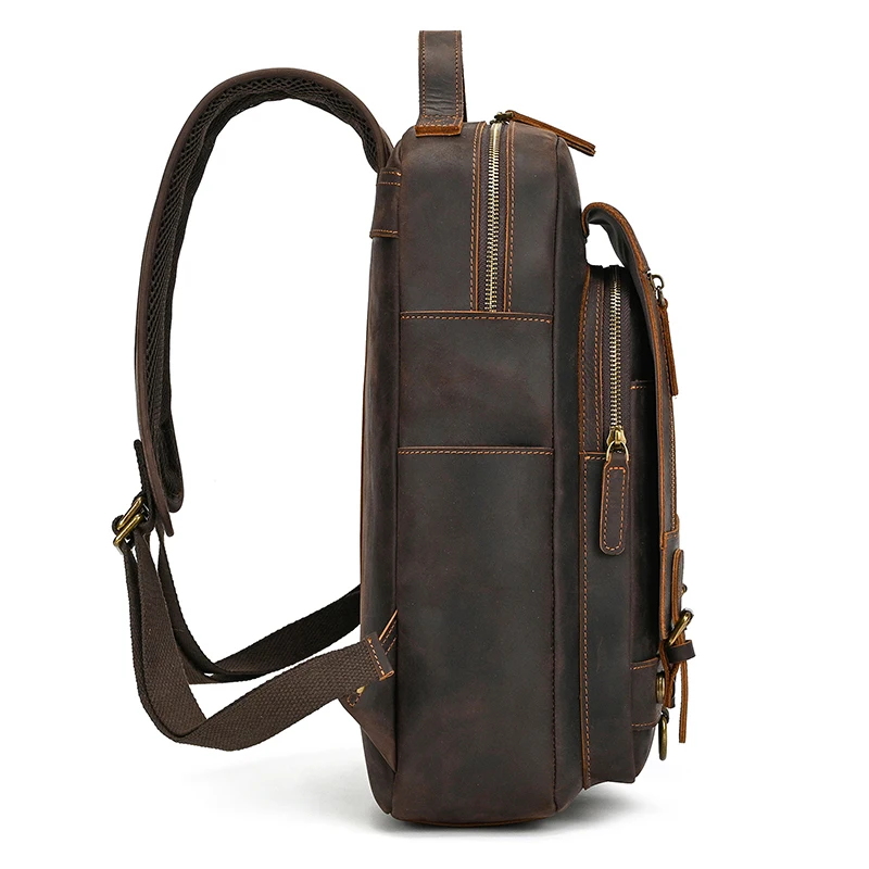Crazy Horse Leather Backpack Men Brown Unisex Cow Leather 14" Laptop Rucksack Vintage Real Leather School Bag Durable Travel Bag 3