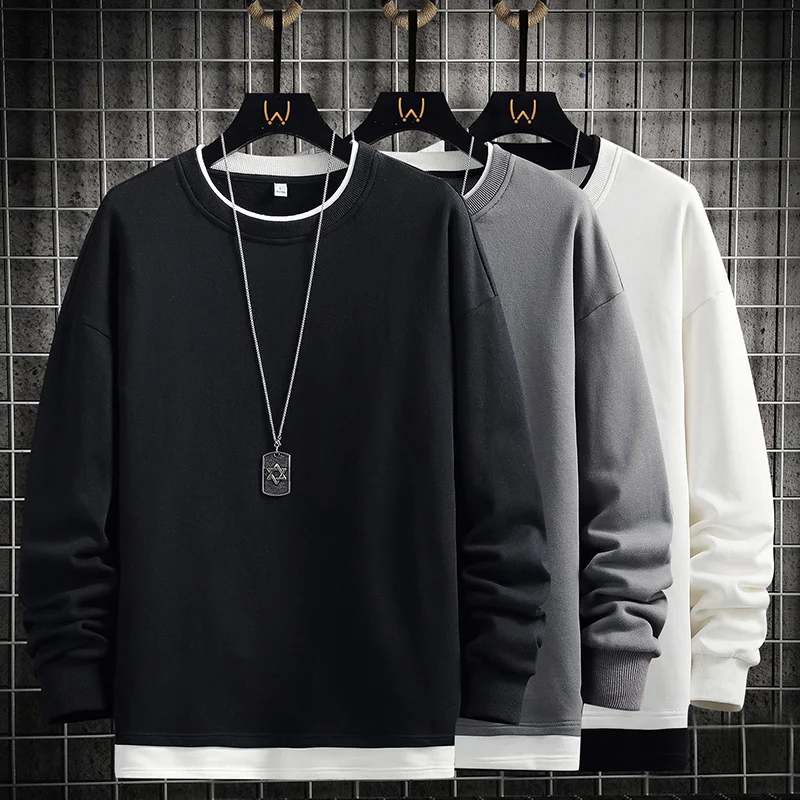 Elegant Fashion Harajuku Slim Fit Ropa Hombre Loose Casual All Match T-shirts O Neck Long Sleeve Sweatshirt Fake Two Pieces