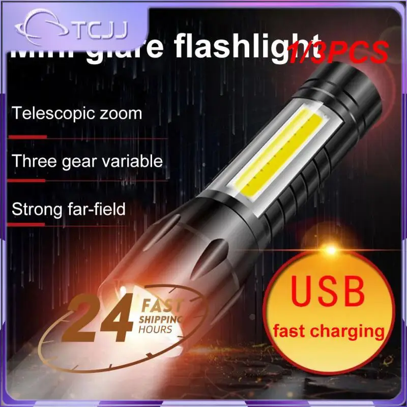 

1/3PCS Zoom Mini Led Flashlight XP-G Q5 Flash Light Lantern Portable rechargeable Glare COB Flashlight Outdoor Camping