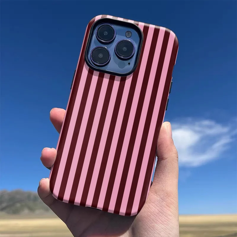 Luxury Fashionable Striped Black Double-Layer Phone Case Cover