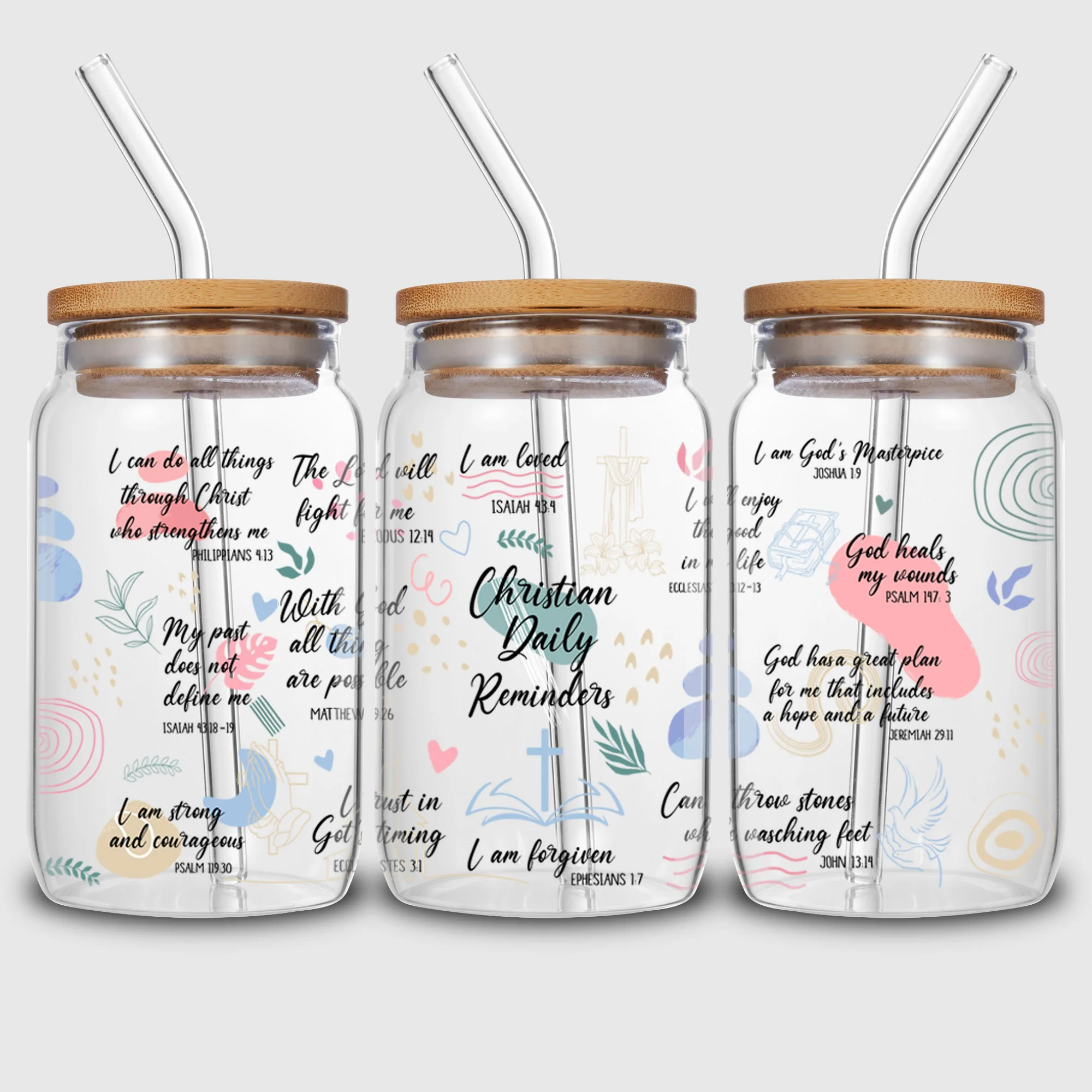 5 Sheets Bible Verses UV DTF Cup Stickers, Glass Sports DTF Transfer Stickers, Waterproof Wipe Transfer Paper for 16 oz Glass