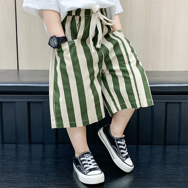 Baby Boys Vertical Stripe Cotton Summer Shorts with Drawstring Toddler Kids Casual Capris Pants For Age 2 3 4 Years Old