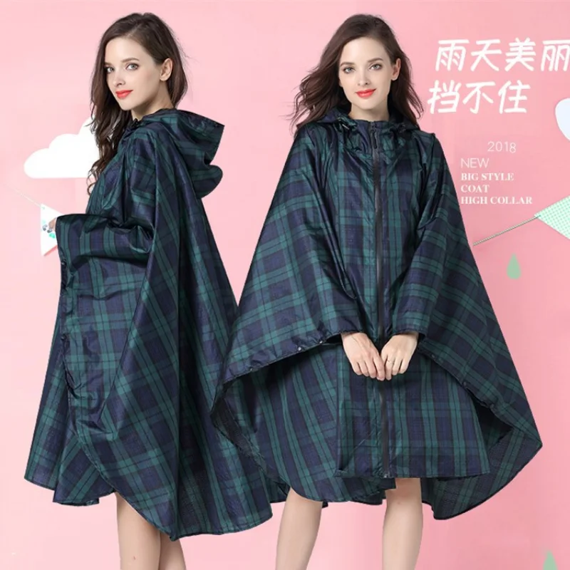 

Men's and women's fashion poncho raincoat Green check poncho large size poncho mountaineering poncho waterproof raincoat