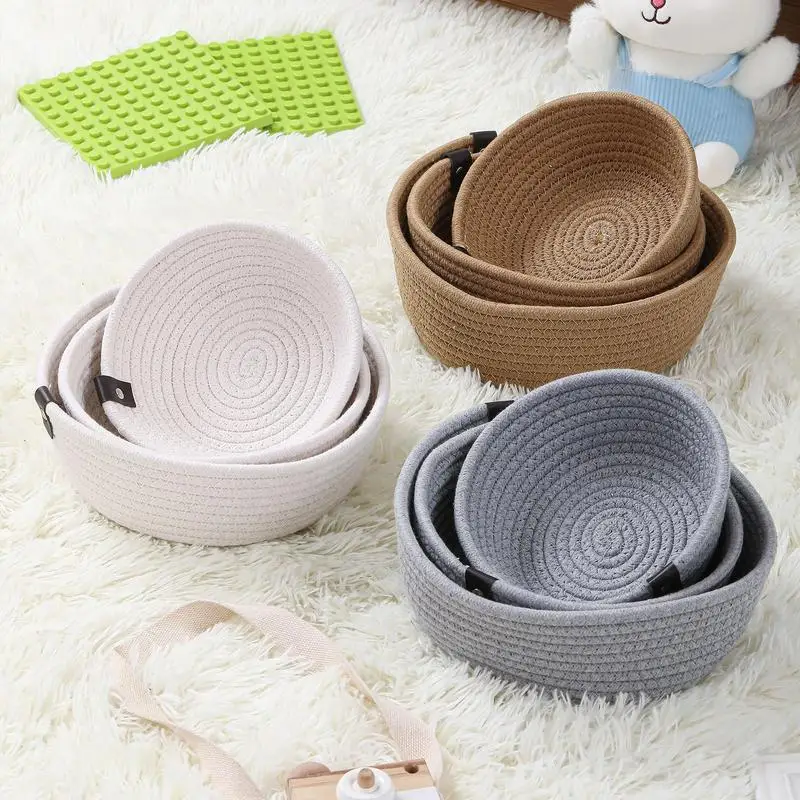 

Nordics Cotton Rope Woven Storage Basket Organize Boxs Round Desktop Sundries Organizer Basket Key Cosmetics Storage Bins