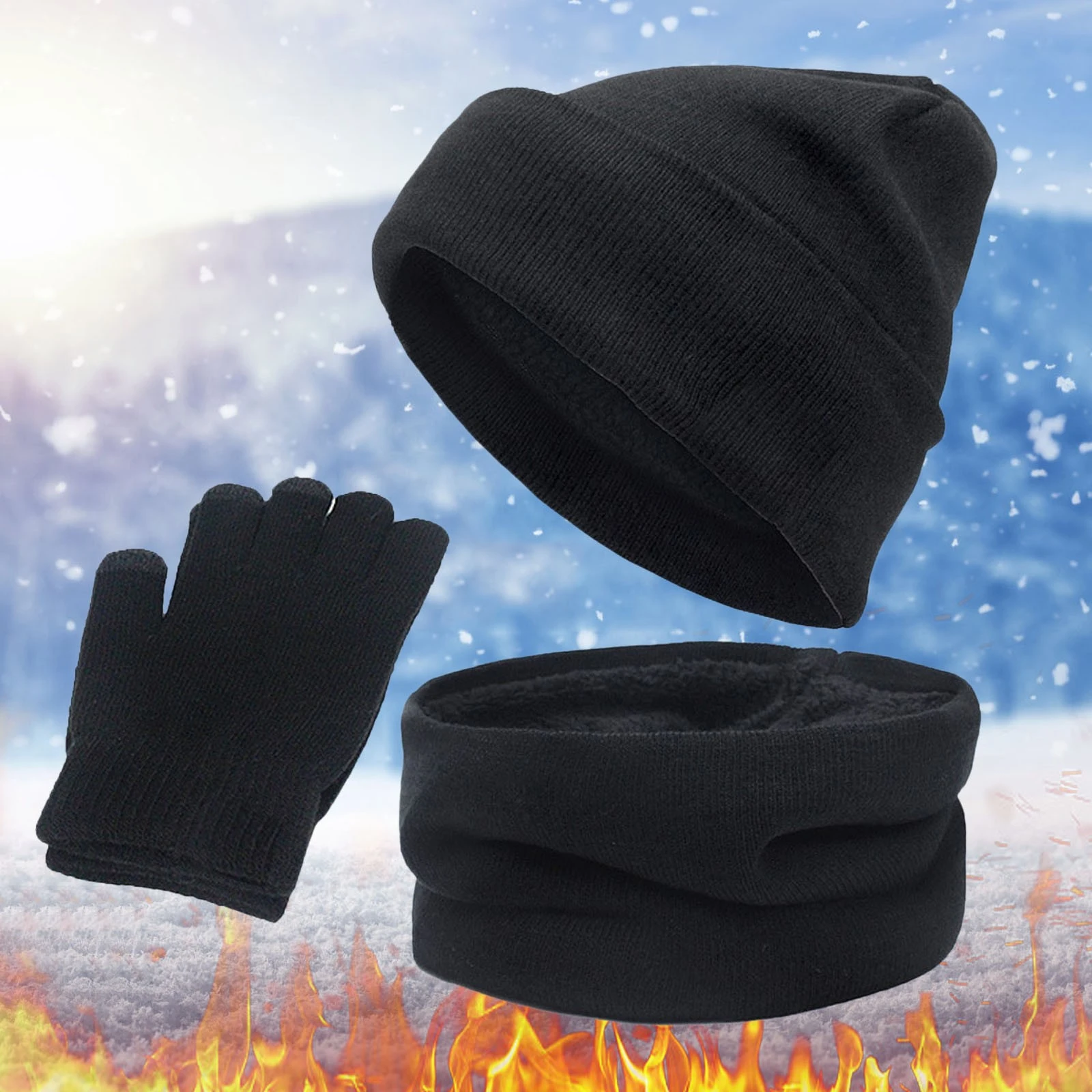 Conjunto de y bufandas para hombre y mujer, conjunto de guantes de lana para invierno, tres piezas| | - AliExpress