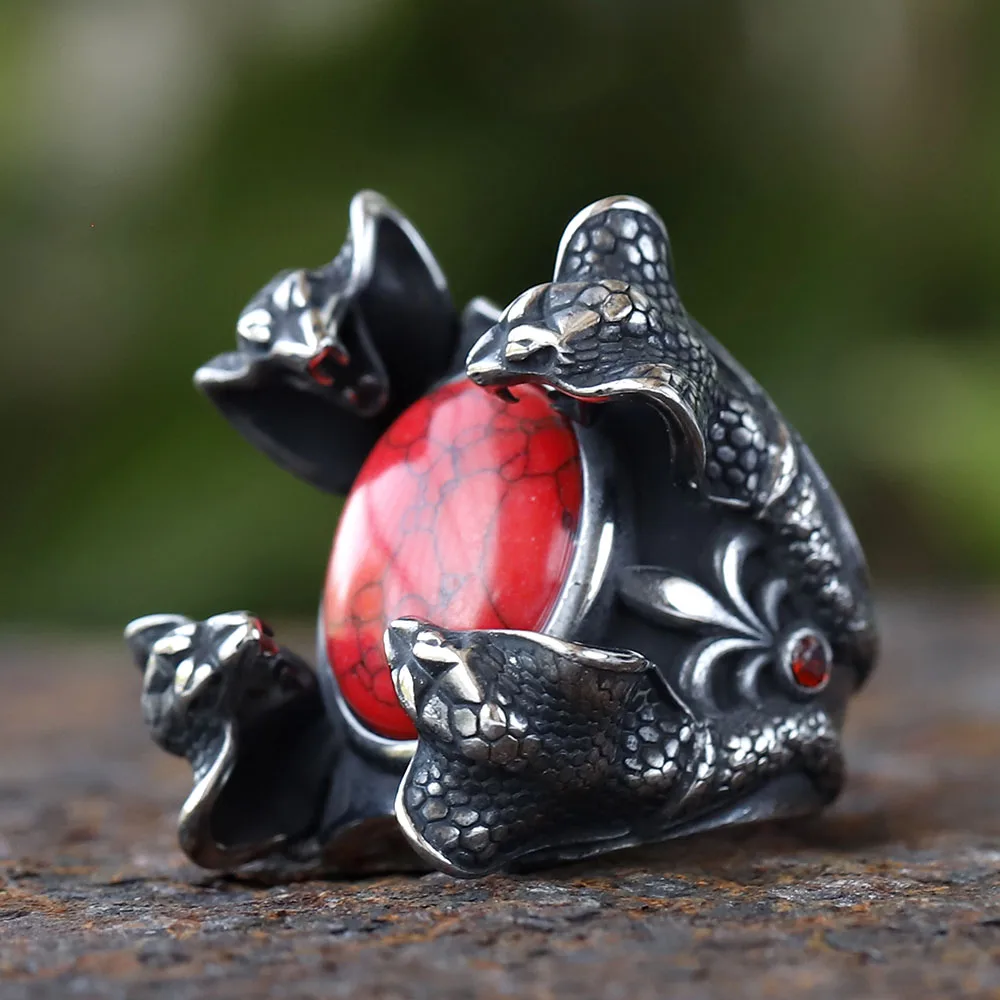New Creative 316L Stainless Steel Four snake heads and red
