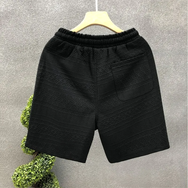 Summer Men's 2024 New Patchwork Elastic High Waist Drawstring Pocket Fashion Solid Color All Match Loose Fitting Casual Shorts