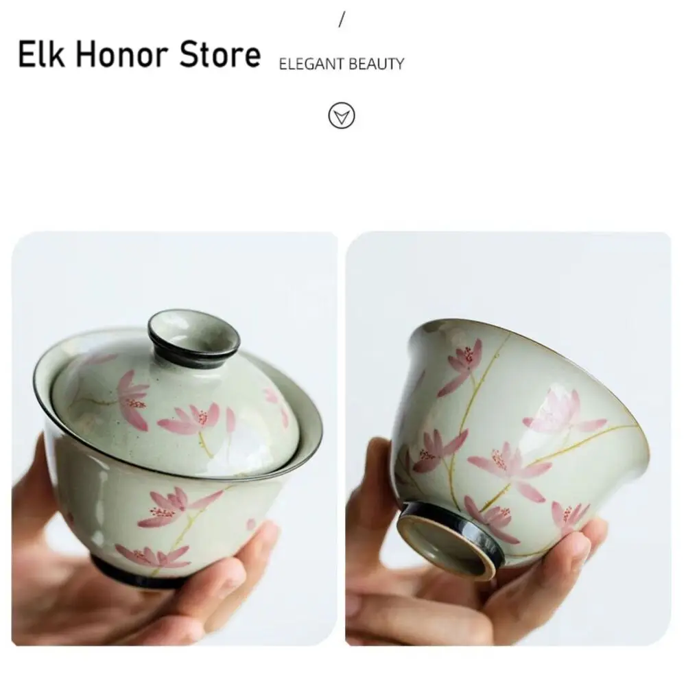 108ml Pure Hand-painted Peach Blossom Gaiwan Luxury Tea Brewing Cup Hand Grasping Bowl Tea Tureen Maker Cover Bowl Teaware