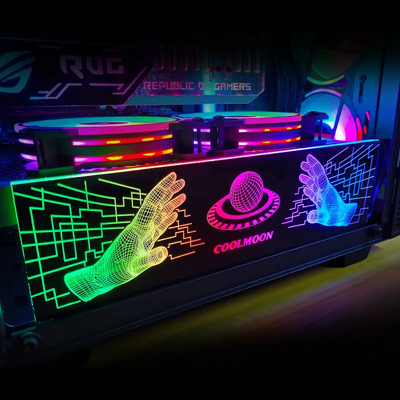 Coolmoon-placa de Iluminação Rgb Painel Lateral Suporte da Placa Gráfica Rgb Mudança de Cor Fonte de Alimentação Placa de Luz