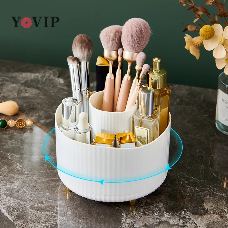 

360° Rotating Makeup Brush Storage Box Portable Desktop Cosmetic Organizer Lipstick Eyebrow Pencil Eye Shadow Brush Holder