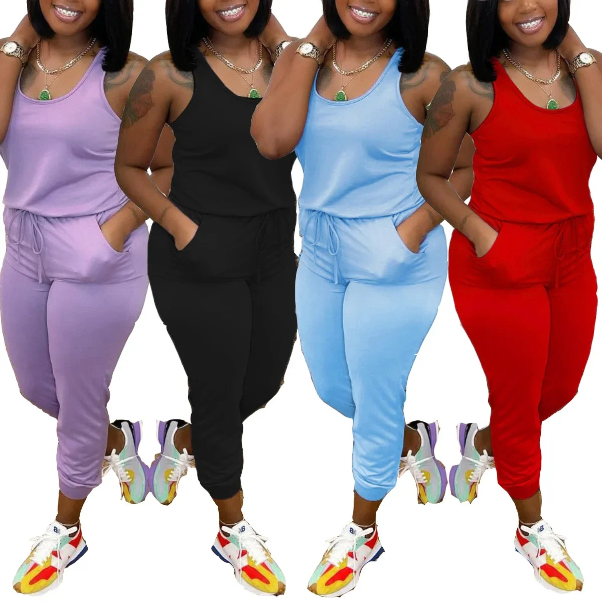 Women Jumpsuit Sleevesless Slim Fit Solid Color Pencil Pants Romper High Streetwear Casual Sport Jumpsuits 2023 bodysuit 1