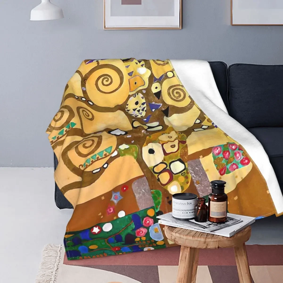 

Gustav Klimt Plush Blanket Tree of Life Stoclet Frieze Creative Throw Blanket for Bed Sofa Couch 150*125cm Rug Piece