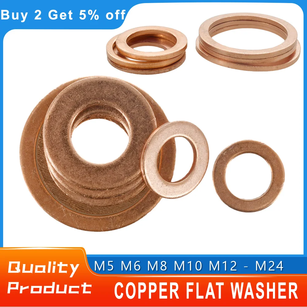 Solid Pure Copper Washer Oil Plugs Oring Gasket Motorcycle Sump Flat