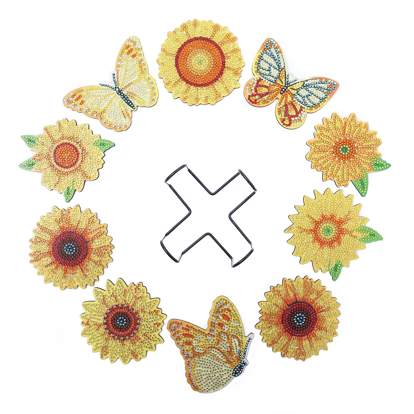 10pcs/Set DIY Diamond Painting Coasters with Holder Flowers
