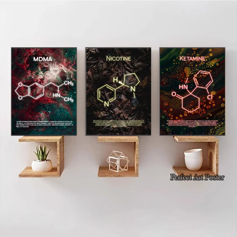 CHEMICAL FORMULA Abstract Poster Canvas Painting Drug Molecules  