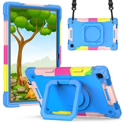 Durable 360° Rotating Tablet Case with Adjustable Shoulder Strap - Tab A7 10.4inch 2022 (Rainbow - Blue)