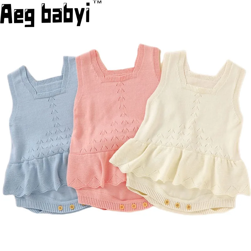 

Baby Girls Clothes Infant Knitted Bodysuit Summer Solid Sleeveless Jumpsuit Outfit Toddler Romper Kids One-Piece Clothing 0-24M