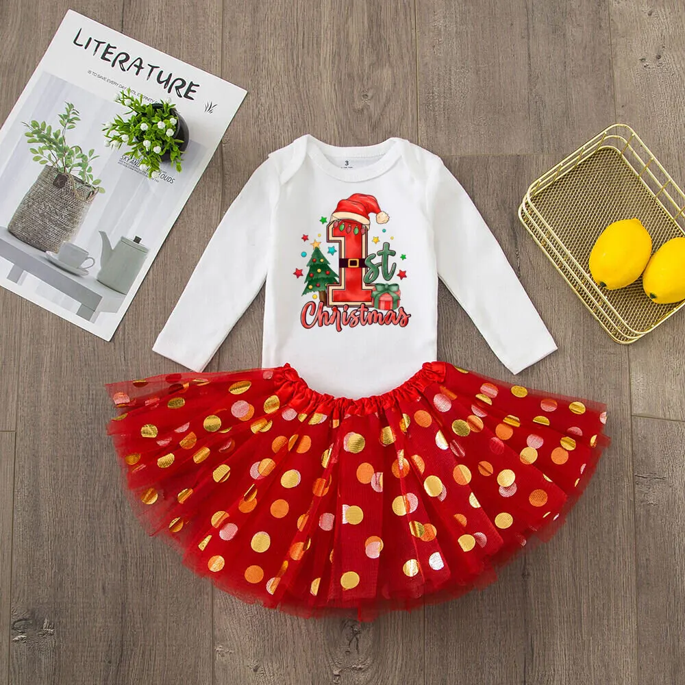 thumbnail image 4 of Conjunto de tutú y body de manga larga para bebé de My First Christmas, estampado de ciervos, para niña, vestido, pelele, falda, para bautizo infantil, 4 of 5