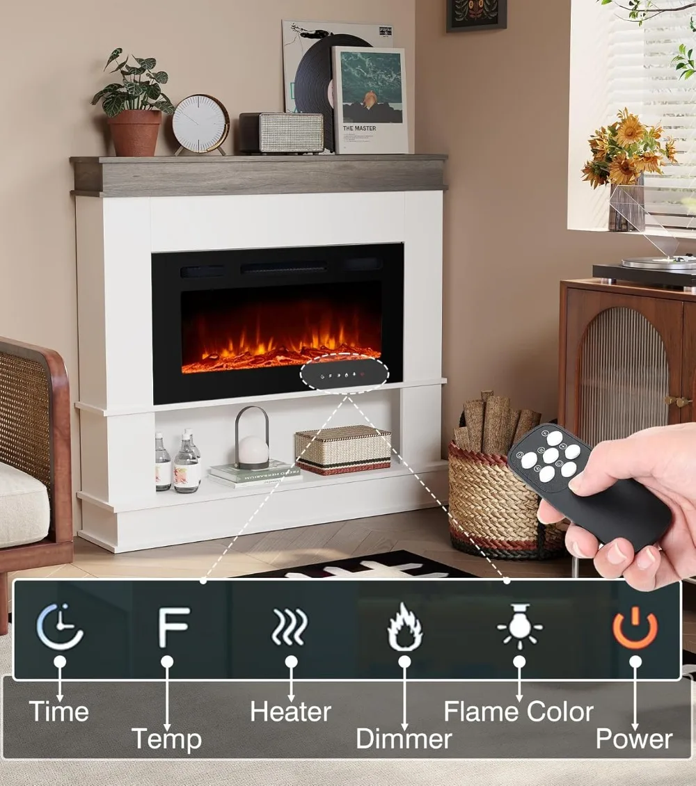 30" Freestanding Electric Fireplace Heater with Mantel, 12 Flame Colors, 1500W for Living Room