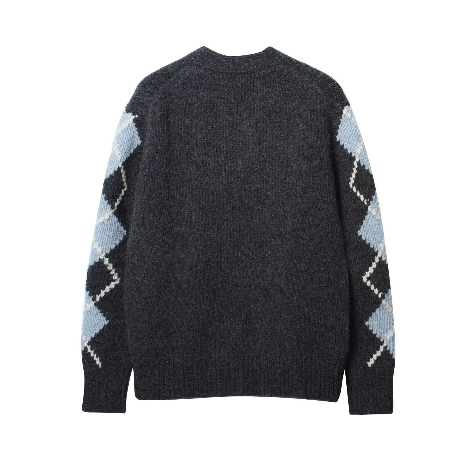 Women Gray Cardigan Sweater Coat Female Fashion Button V-Neck Long Sleeve Knitted Plaid Sweater Lady Street Short Cardigan Jacke