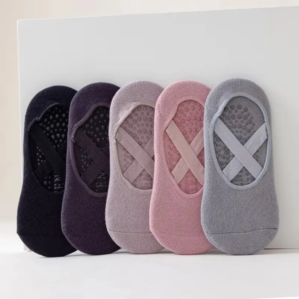 1Pair Soft Breathable Yoga Socks Anti-slip Backless Workout Cotton Socks Solid Color Ballet Pilates Socks Women