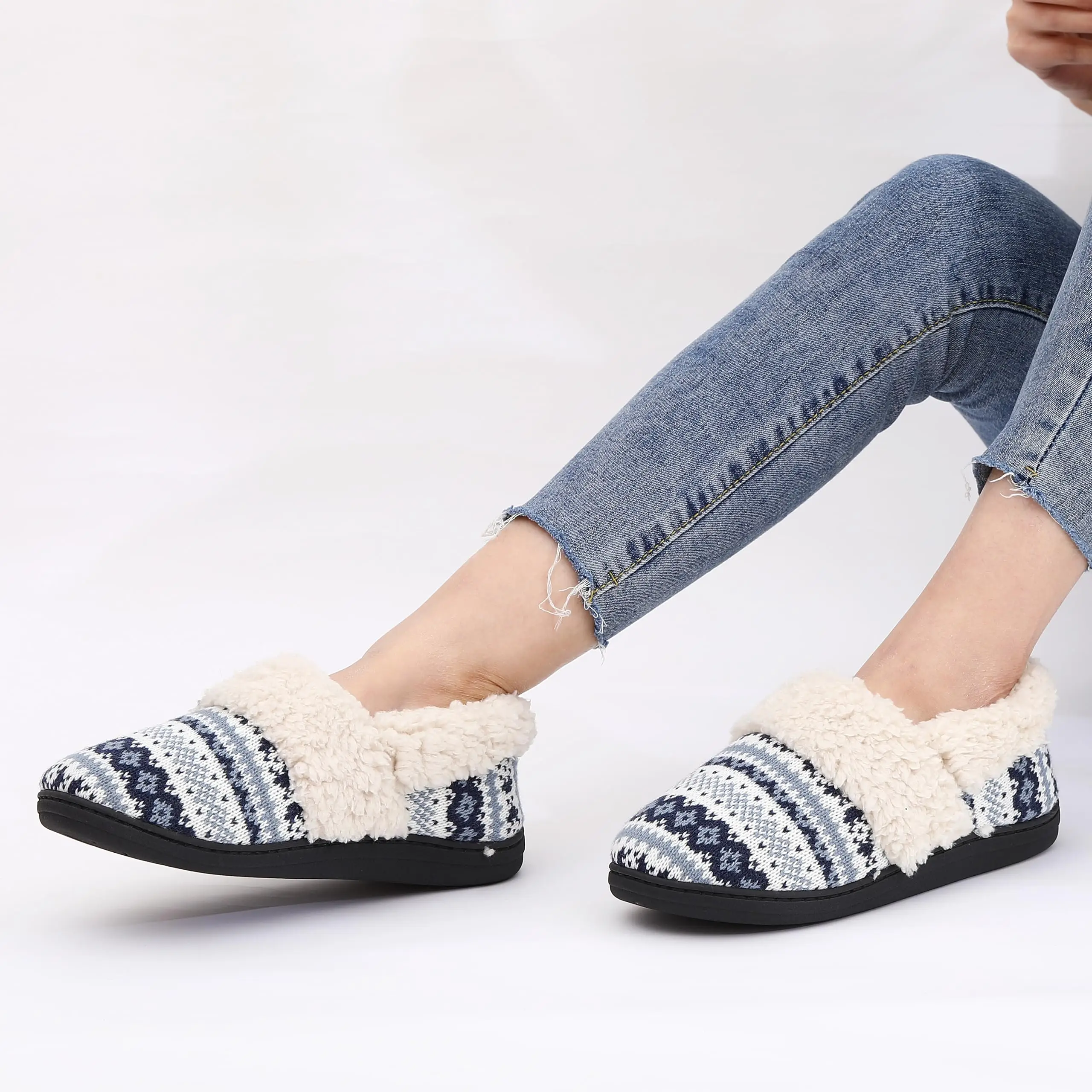 Comwarm Warm Knit Plush Slippers For Women Soft Fluffy Fuzzy