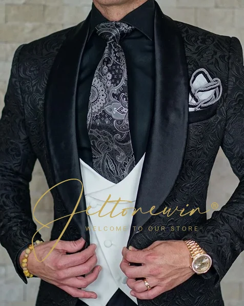 

Jacquard Men's Fashion Slim Suits Casual Clothing Groomsman 3piece Suit Blazers Jacket Pants Trousers Vest Sets Trajes De Hombre