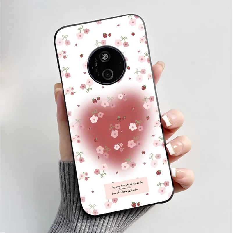 Floral Cartoon Design Soft Silicone Black Phone Case